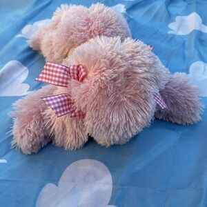 Vintage Koala Baby Pink Fluffy Poodle Plush Dog Puppy Gingham Pink Bows 12" Rare